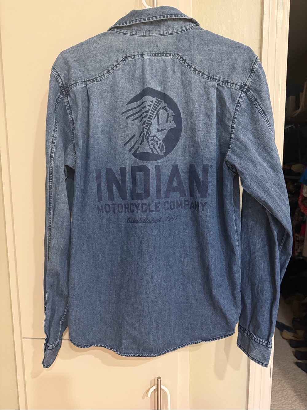 Indian Motorcycle Co. Men's Light Weight Denim Button-Down Shirt